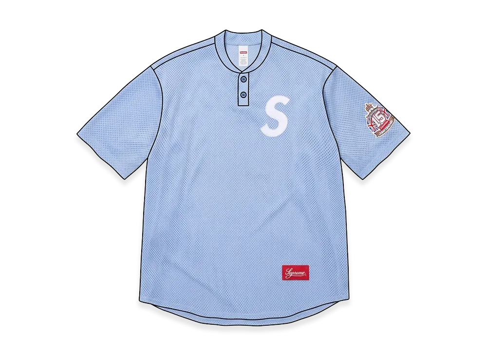 Supreme Shop S Logo Baseball Henley "Light Blue - London"