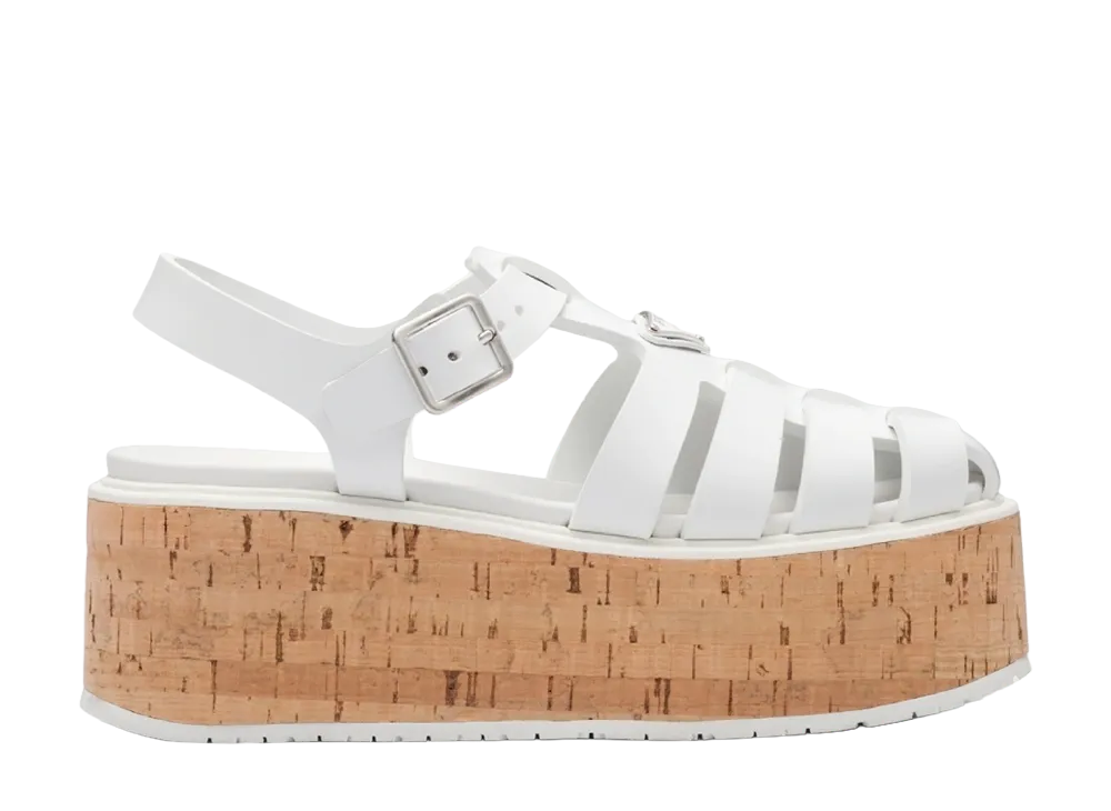 PRADA Women's Rubber Wedge Platform Sandals "White"