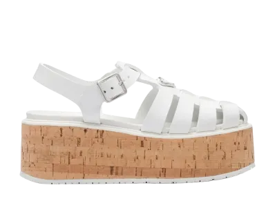 PRADA Women's Rubber Wedge Platform Sandals "White"