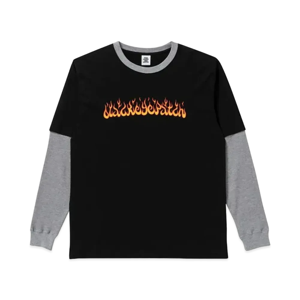 BlackEyePatch FLAMES LAYERED L/S TEE "Black"
