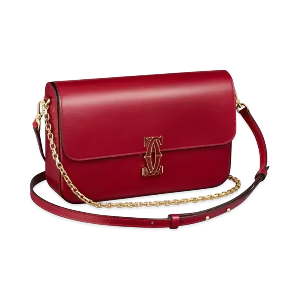 Cartier Small Model Chain Bag, C de Cartier "Gold/Cherry Red"