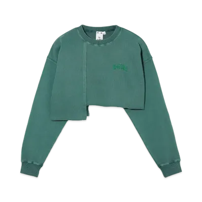 X-Girl Distressed Collar Cropped Crew Sweat Top "Green"