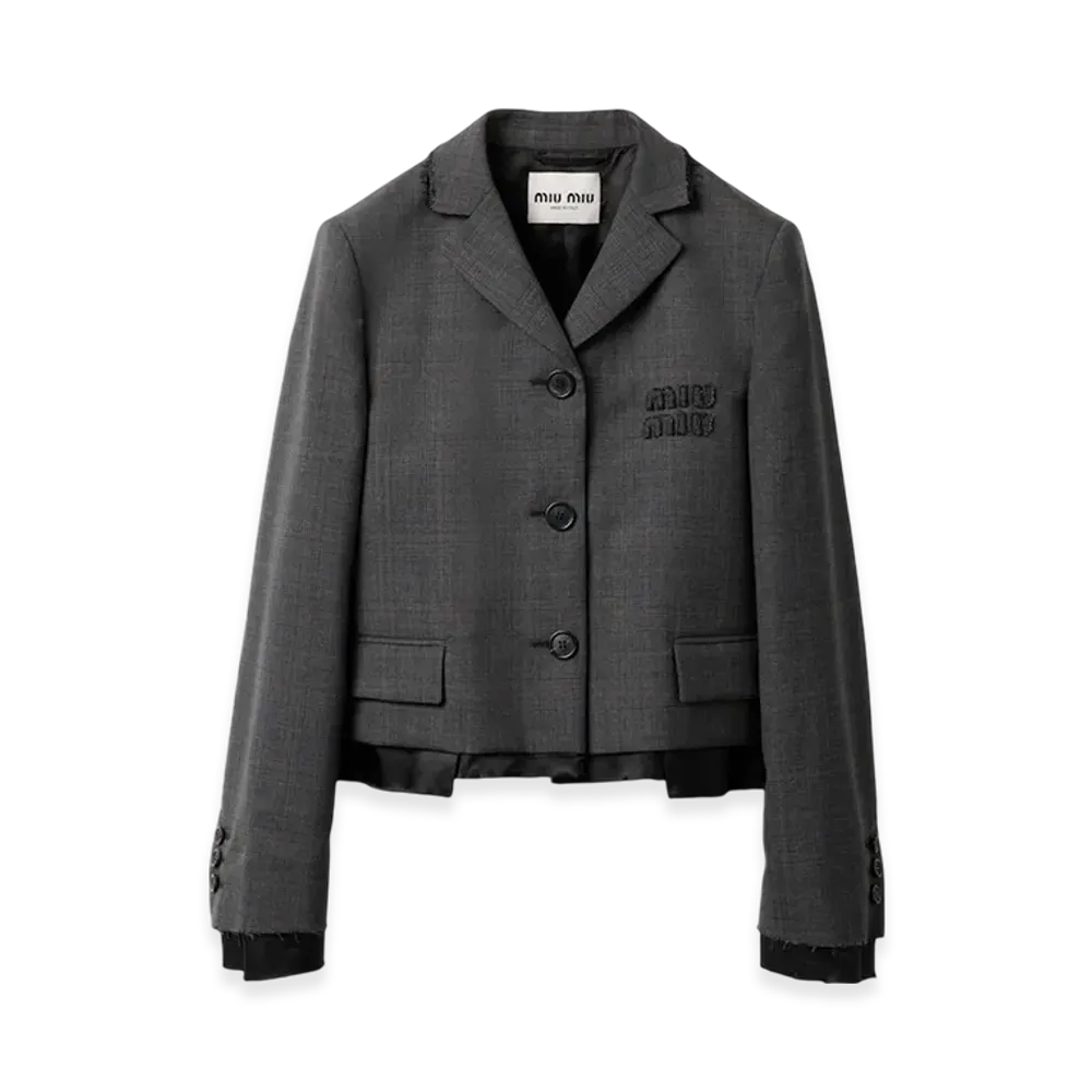 MIU MIU Women's Single-Breasted Prince of Wales Check Jacket "Slate Grey"