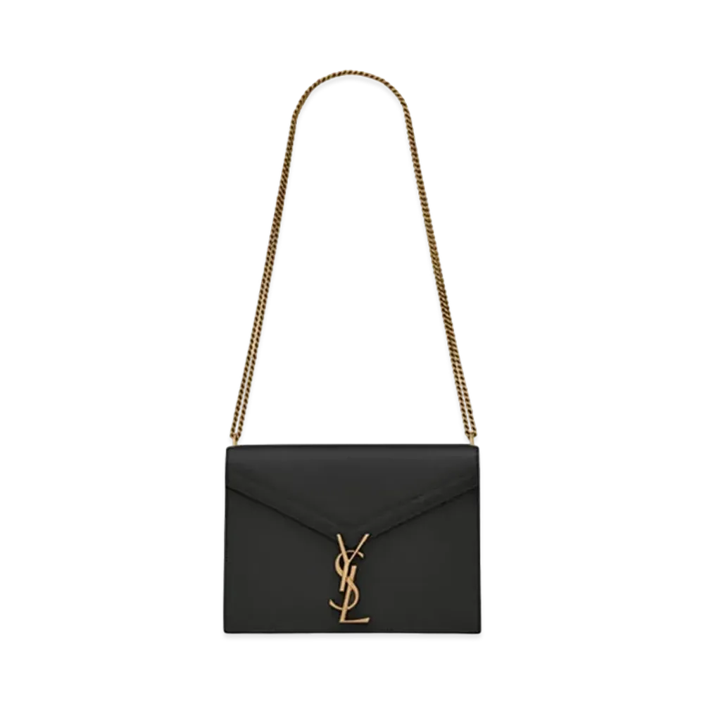 Saint Laurent Cassandra Monogram Clasp Bag In Grain De Poudre Embossed Leather "Black"