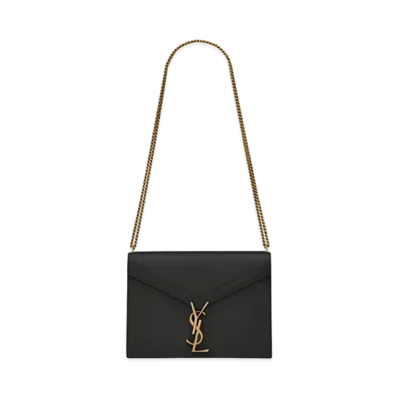 Saint Laurent Cassandra Monogram Clasp Bag In Grain De Poudre Embossed Leather "Black"