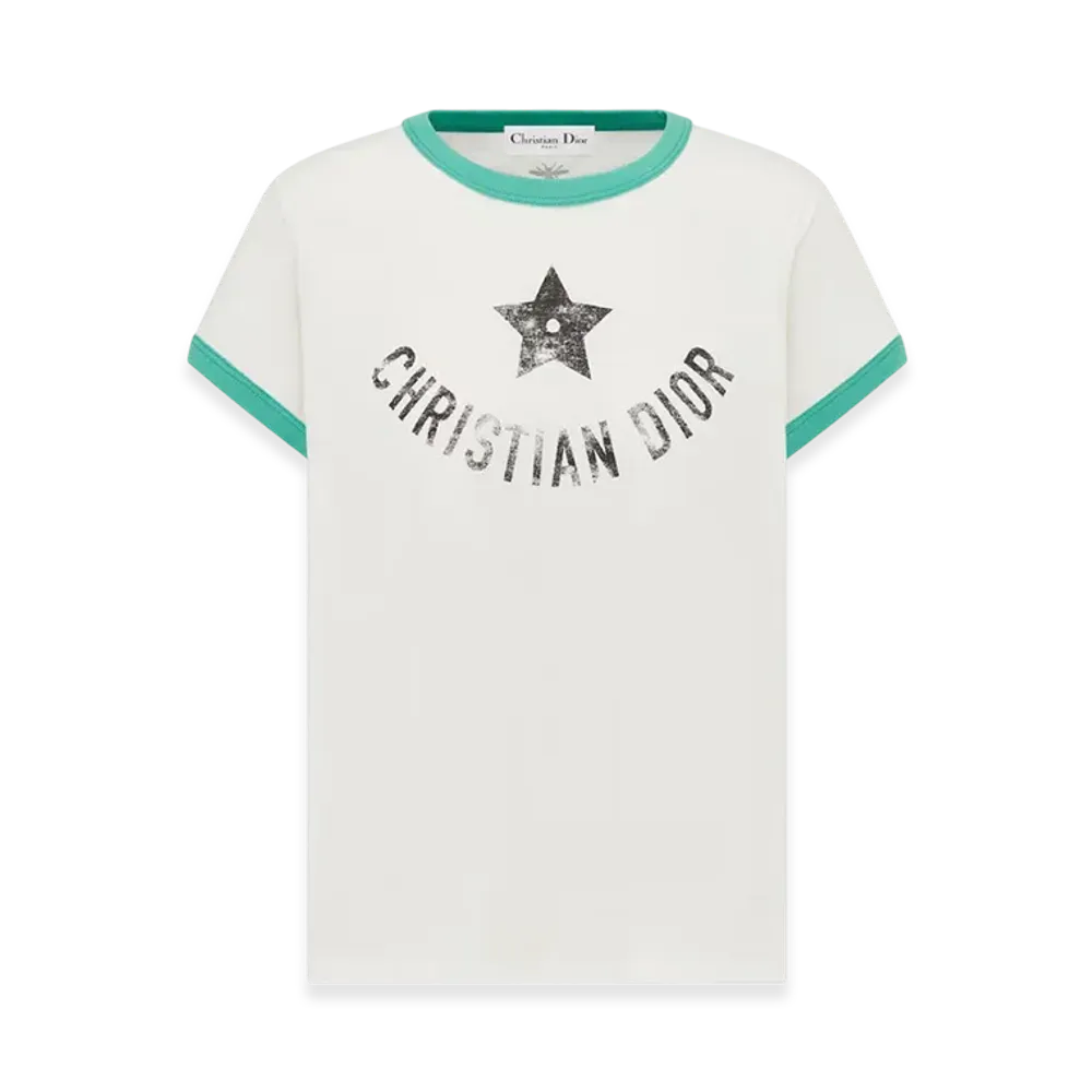 Dior Women's Dioriviera T-Shirt Cotton Jersey "Ecru/Aquamarina"