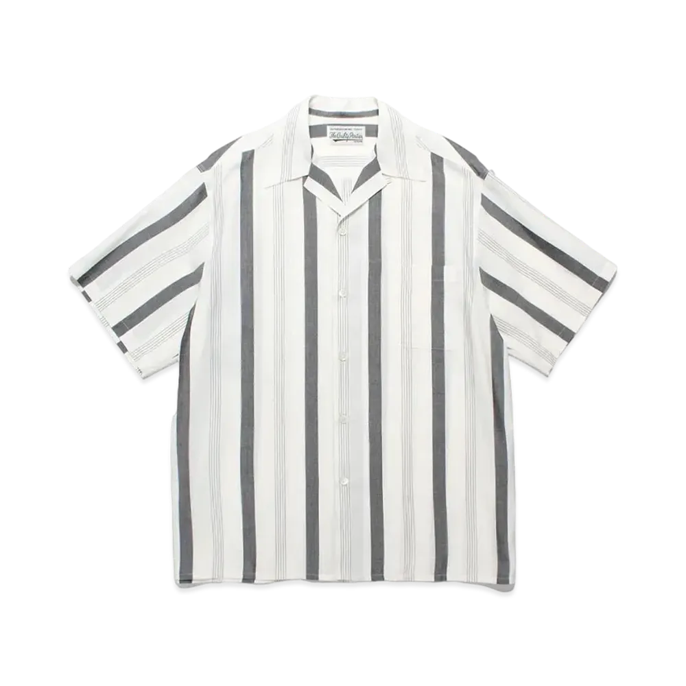 WACKO MARIA Striped Open Collar Shirt "White"