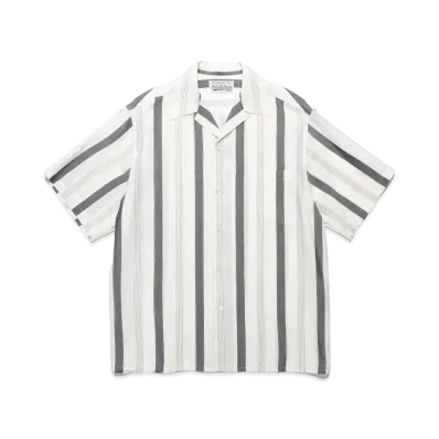 WACKO MARIA Striped Open Collar Shirt "White"