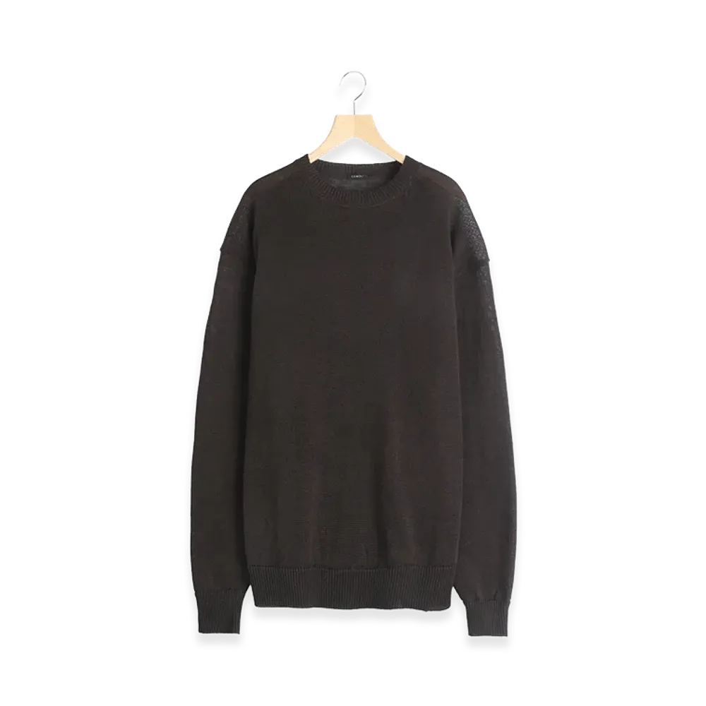 COMOLI Linen Crew Neck Knit "Brown"