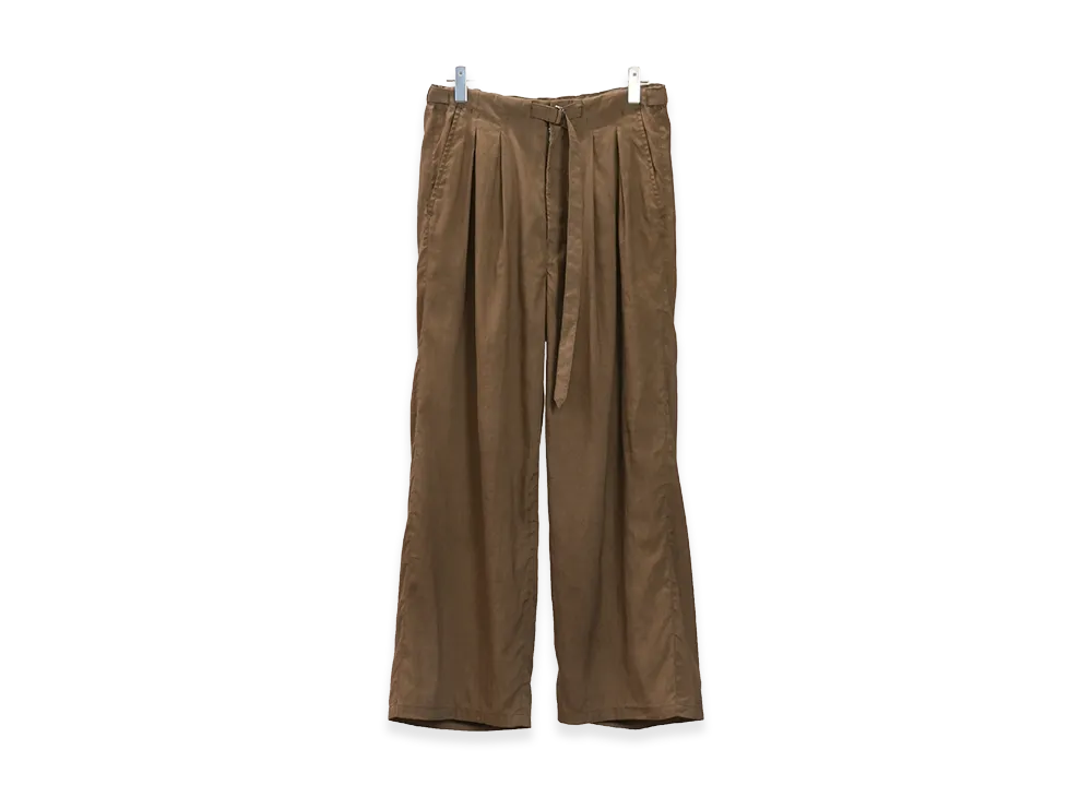 ANCELLM Linen Poplin Belt-Less Slacks "Brown"