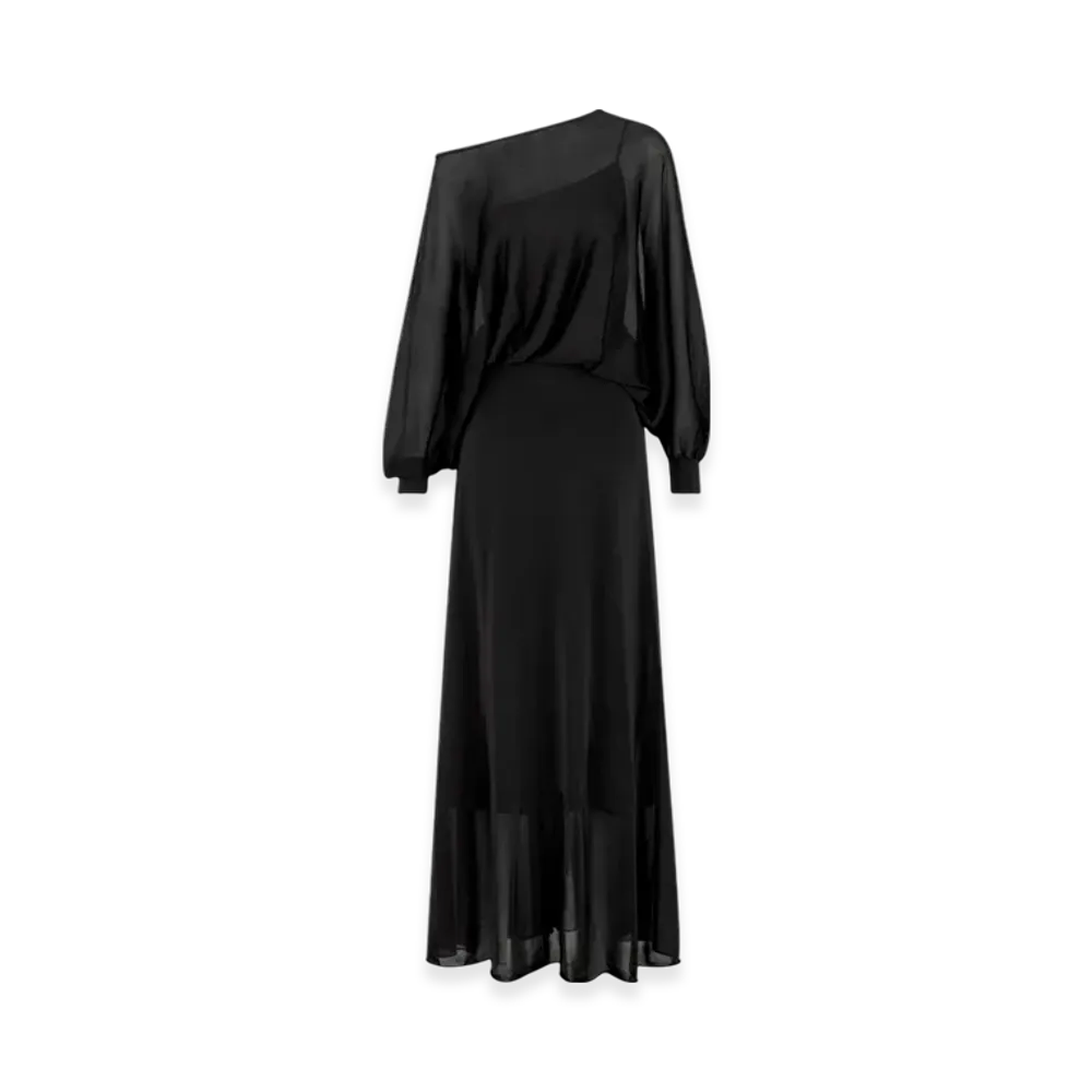 Dior Women's Openwork Silk Blend Knit Straight Cut Long Dress "Black"