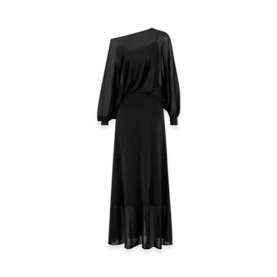 Dior Women's Openwork Silk Blend Knit Straight Cut Long Dress "Black"