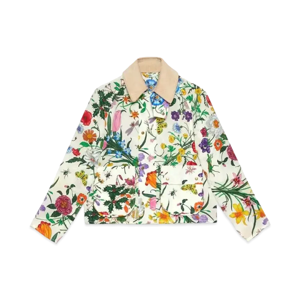 GUCCI Silk Flora Print Barbour Jacket "Ivory"