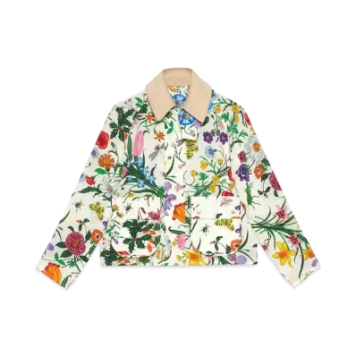 GUCCI Silk Flora Print Barbour Jacket "Ivory"