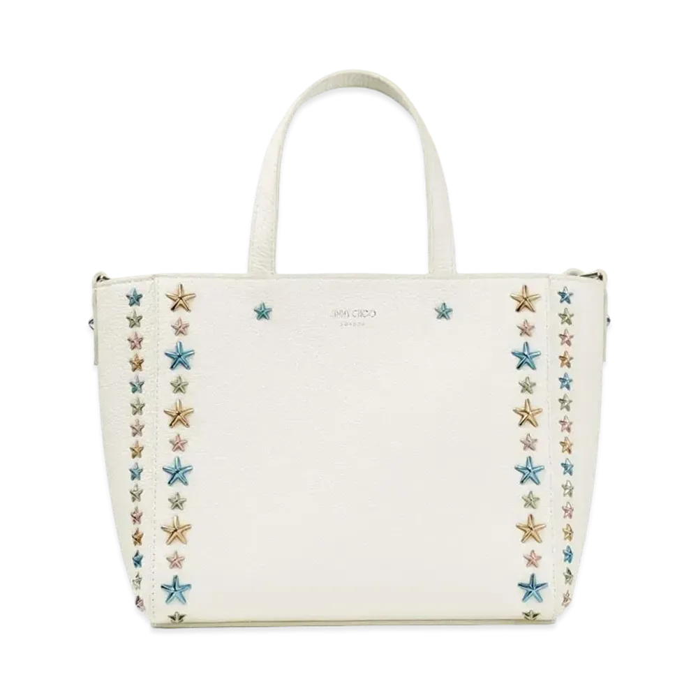 Jimmy Choo Pegasi/S Tote Soft Grainy Calf Leather Small Tote Bag With Star Studs "Multicolour/Latte"