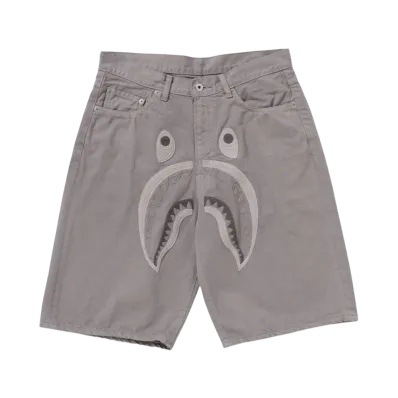 A BATHING APE Shark Garment Dye Relaxed Fit Denim Shorts "Gray"