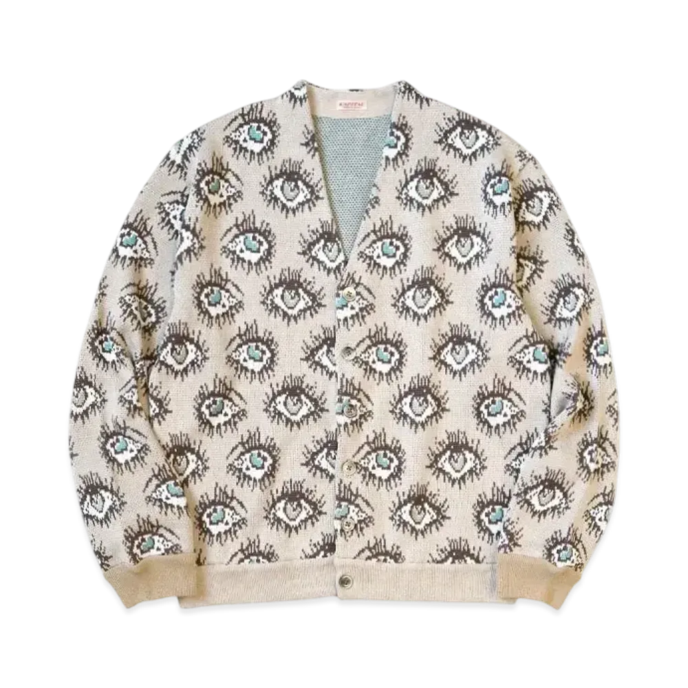 KAPITAL 8G Jacquard Knit Speakeasy Short Cardigan "Beige"