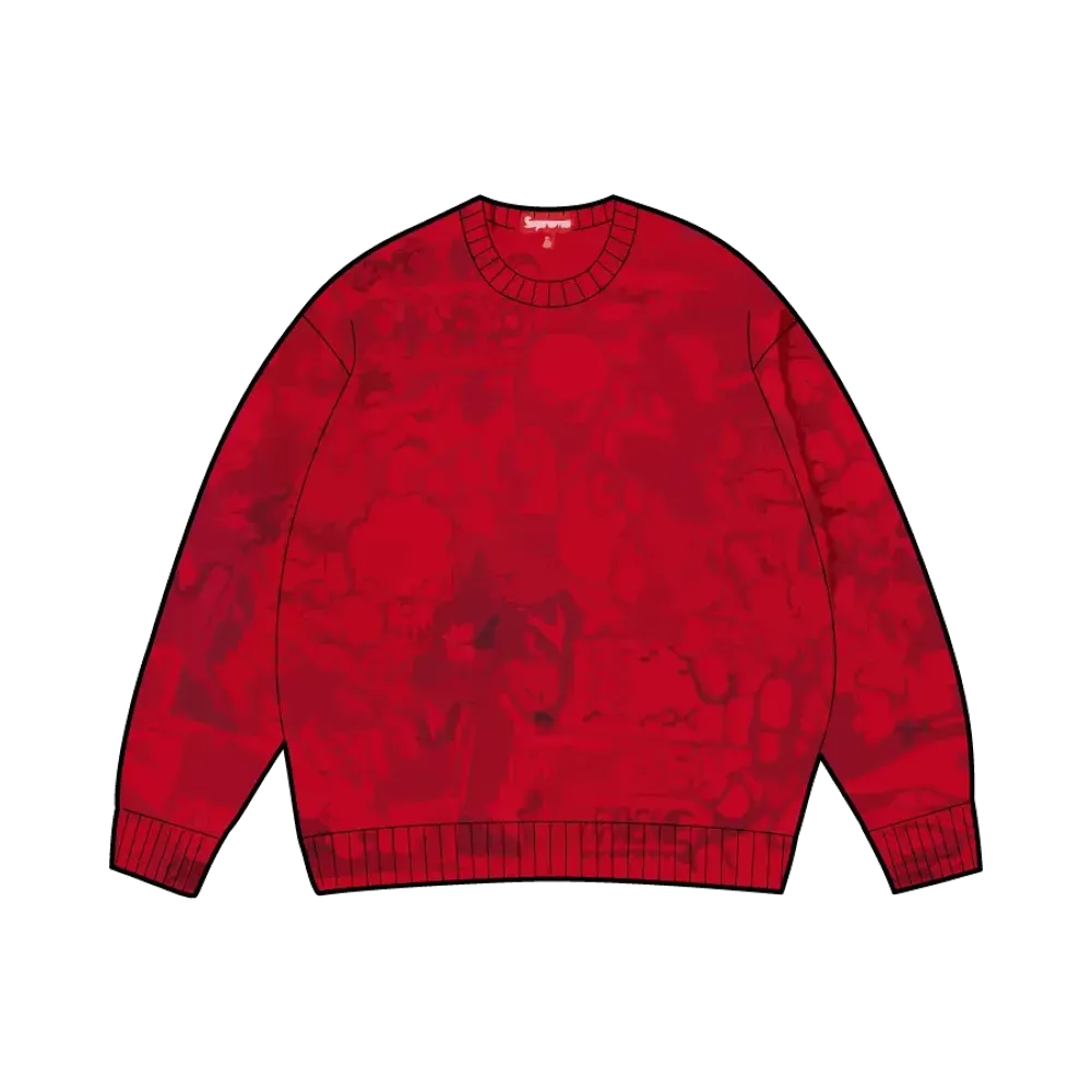 Supreme Collage Embroidered Sweater "Red"