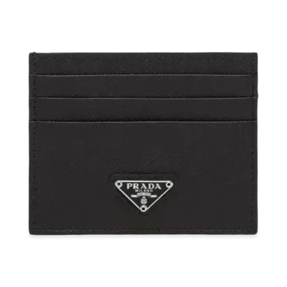 PRADA Saffiano Leather Triangle Logo Card Holder "Black"