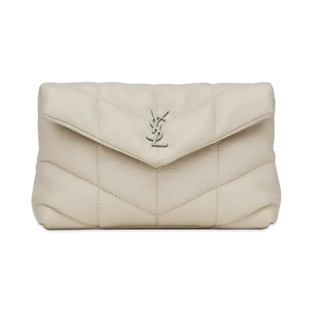 SAINT LAURENT Puffer Small Pouch In Quilted Lambskin "Vintage White"