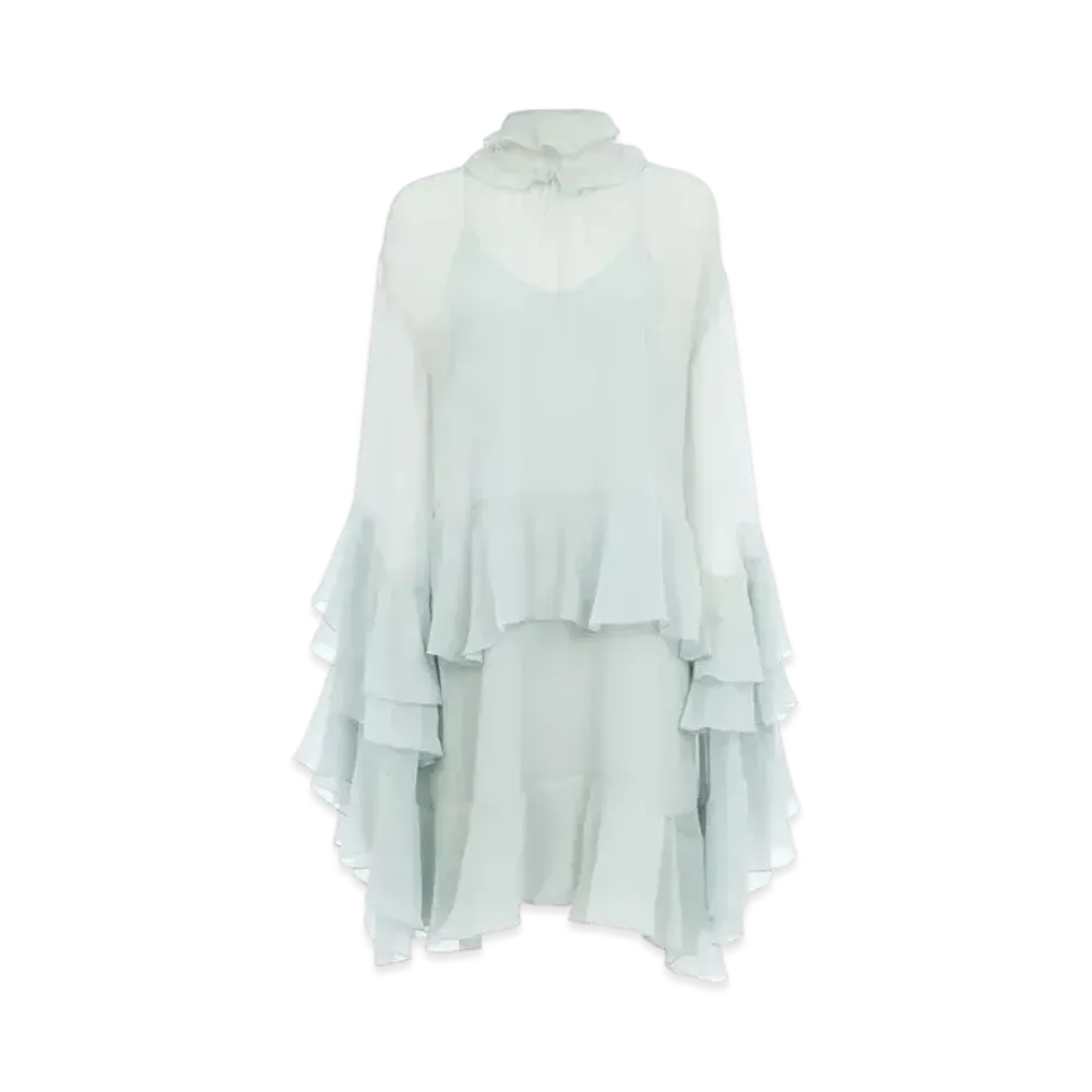 Chloe Mini Ruffled Dress In Silk Mousseline "Desert Green"