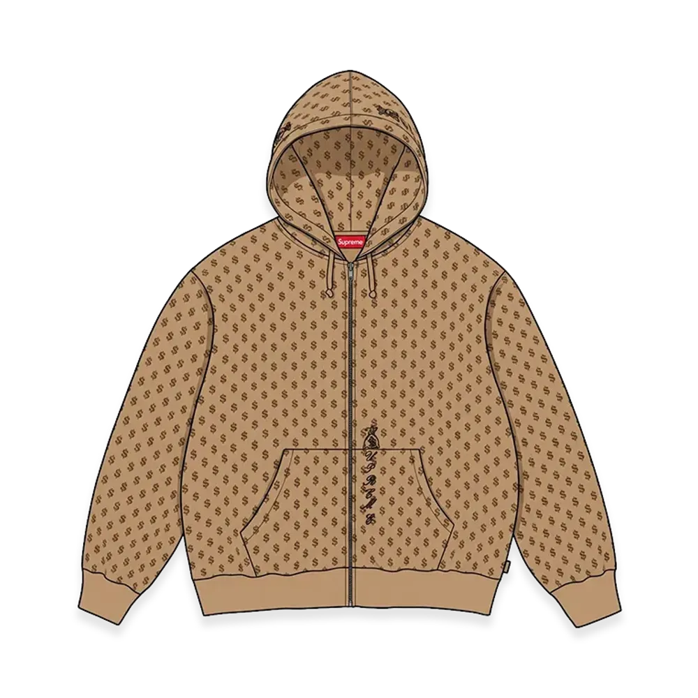 Supreme God Over Money Zip Up Hooded Sweatshirt "Money"