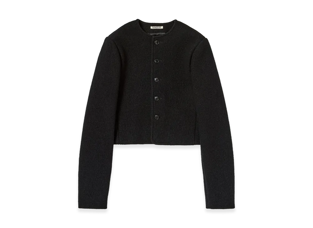 AURALEE Women's Heavily Fulled Wool Cotton Collarless Jacket "Black"