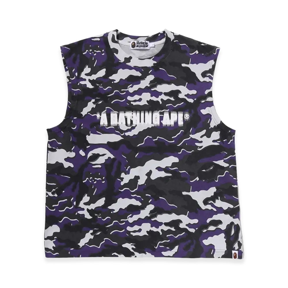 A BATHING APE Glitch Woodland Camo Heavy Wash Bathing Ape Crroped Fit Tank Top "Purple"