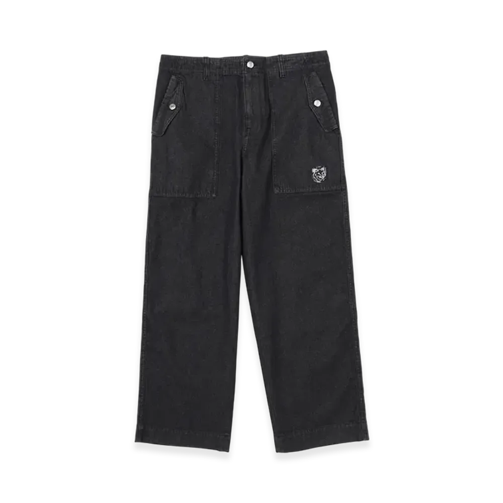 Maison Kitsune Workwear Pants In Washed Denim With Fox Head Patch "Washed Black"