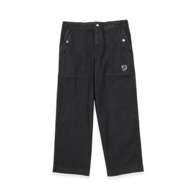 Maison Kitsune Workwear Pants In Washed Denim With Fox Head Patch "Washed Black"