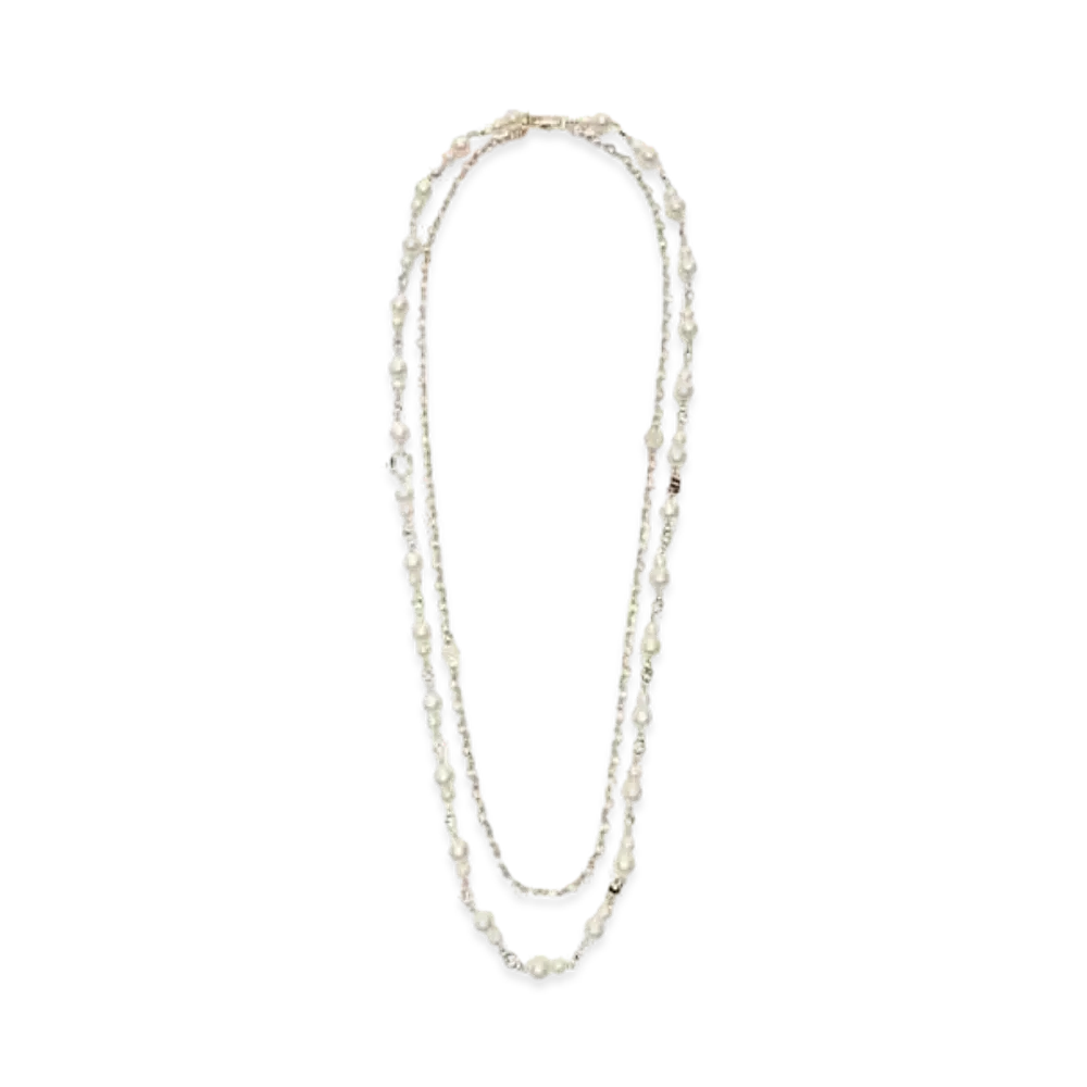 Max Mara Nevis Pearl Rhinestone Long Necklace "Pearl White"