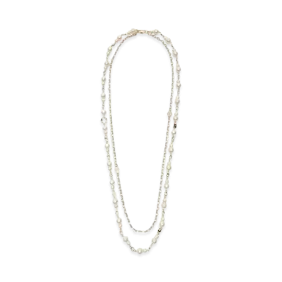 Max Mara Nevis Pearl Rhinestone Long Necklace "Pearl White"