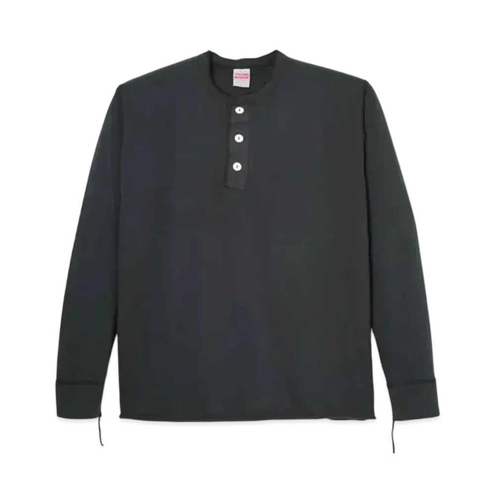 Healthknit Henley Neck Long Sleeve T-Shirt "Charcoal"