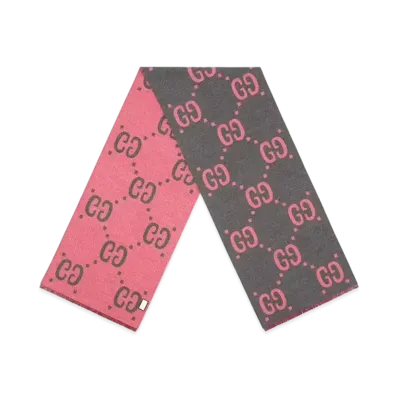 GUCCI GG Jacquard Wool Silk Scarf "Light grey/Pink"