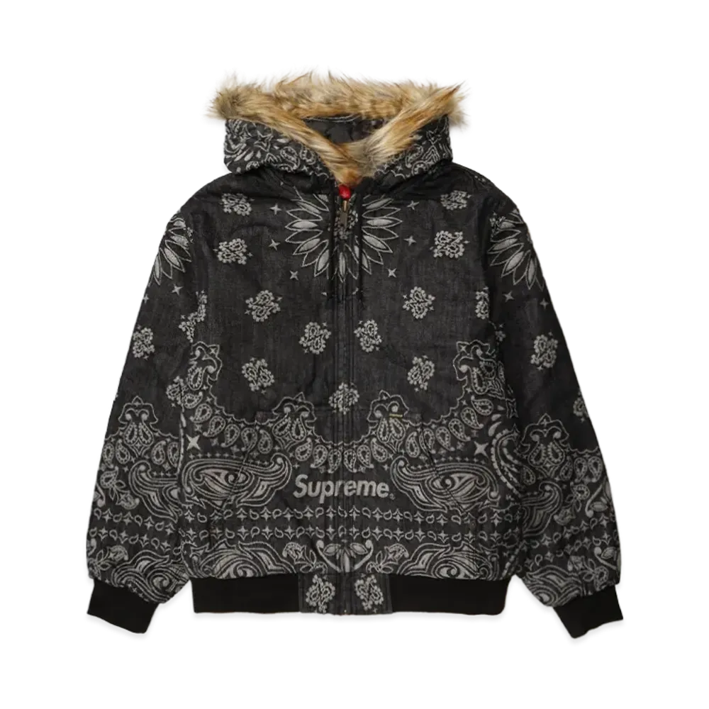 Supreme Bandana Jacquard Denim Hooded Work Jacket "Black"