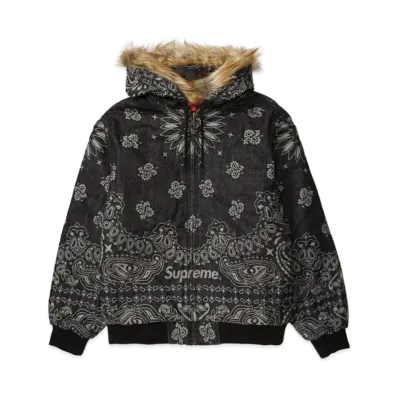 Supreme Bandana Jacquard Denim Hooded Work Jacket "Black"