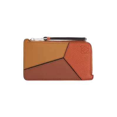 LOEWE Puzzle Coin Cardholder In Classic Calfskin "Pumpkin / Rust"