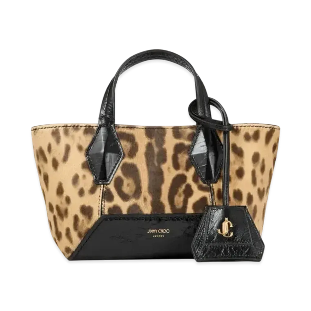 Jimmy Choo Diamond Tote /XS Leopard Print Pony Mini Bag "Natural/Black/Gold"