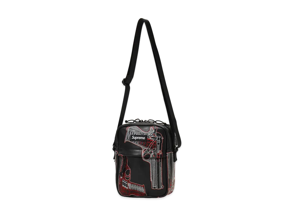 Supreme Guns Embroidered Leather Shoulder Bag "Black"