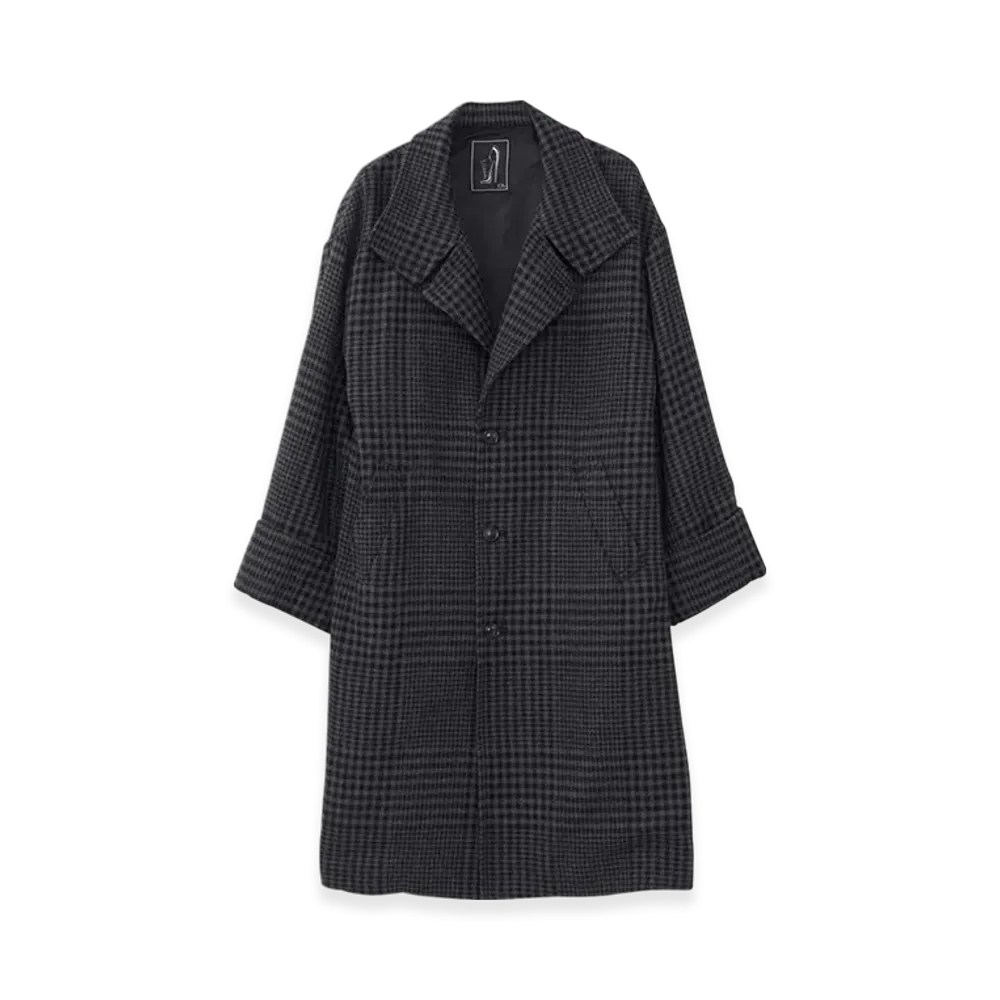HYSTERIC GLAMOUR High Neck Oversized Coat "Gray/Multicolor"