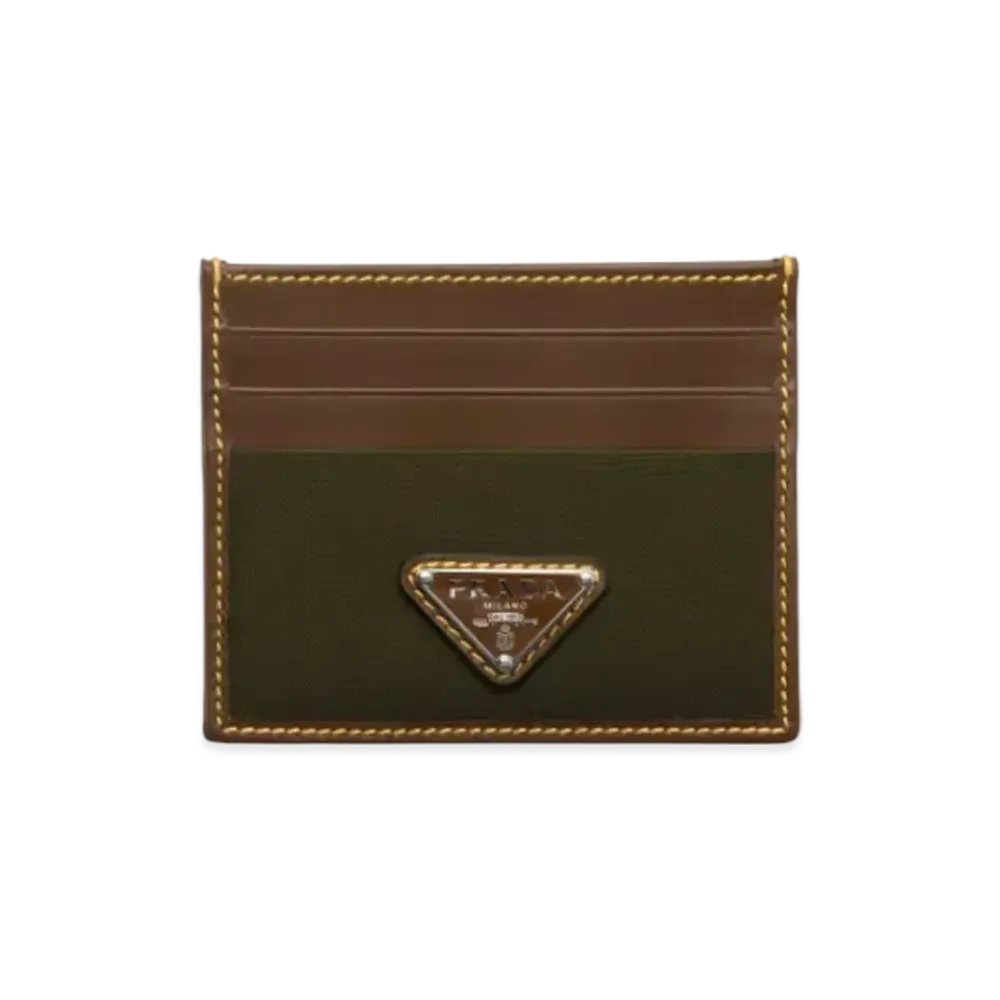 PRADA Re-Nylon and Leather Card Holder "Khaki Green/Dark Brown"