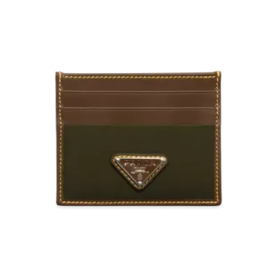 PRADA Re-Nylon and Leather Card Holder "Khaki Green/Dark Brown"
