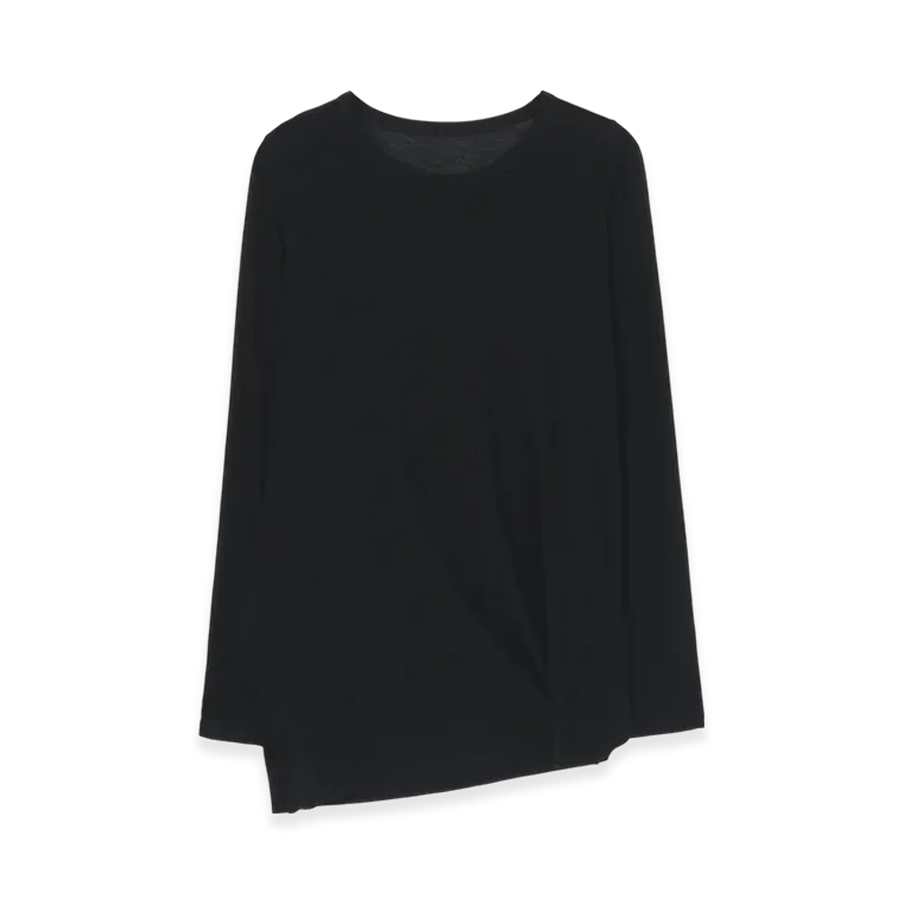 Yohji Yamamoto High Twisted Jersey Side Draped Long Slv Top "Black"