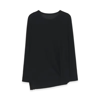 Yohji Yamamoto High Twisted Jersey Side Draped Long Slv Top "Black"