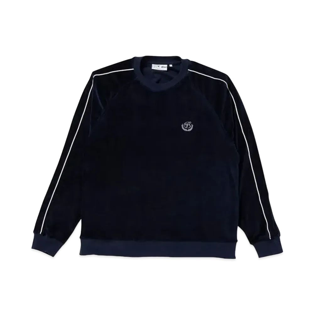 BlackEyePatch B EMBLEM PIPING VELOUR CREW "Navy"