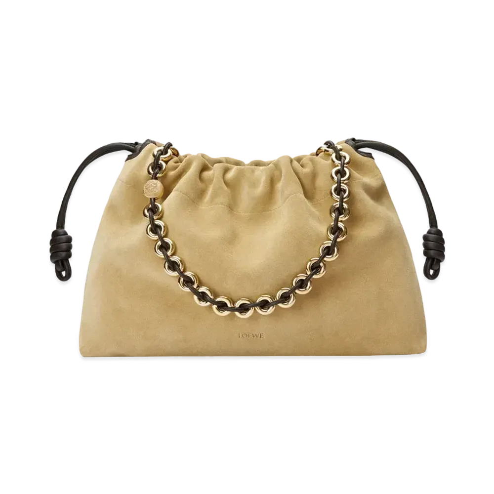 LOEWE Large Flamenco Purse in Suede Calfskin "Gold"