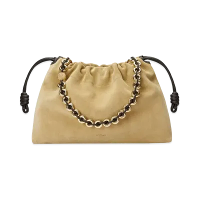 LOEWE Large Flamenco Purse in Suede Calfskin "Gold"