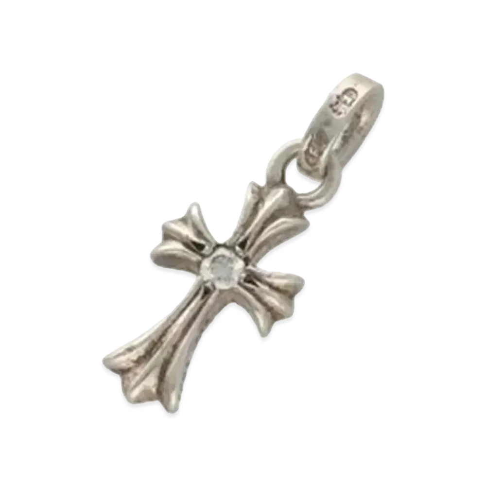 Chrome Hearts Baby Fat Cross Charm Diamond Pendant Top "Silver"