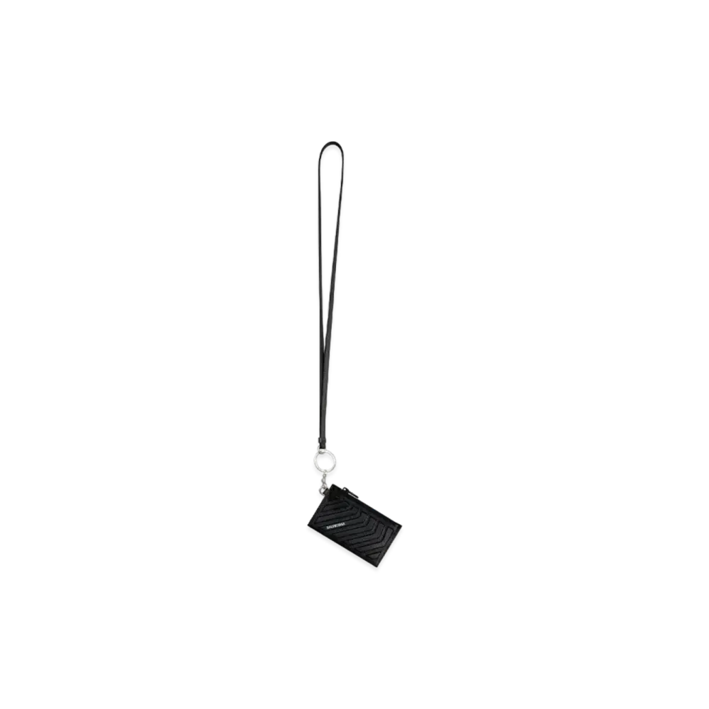BALENCIAGA Car Card Case On Keyring In Grained Calfskin "Dark Gray"
