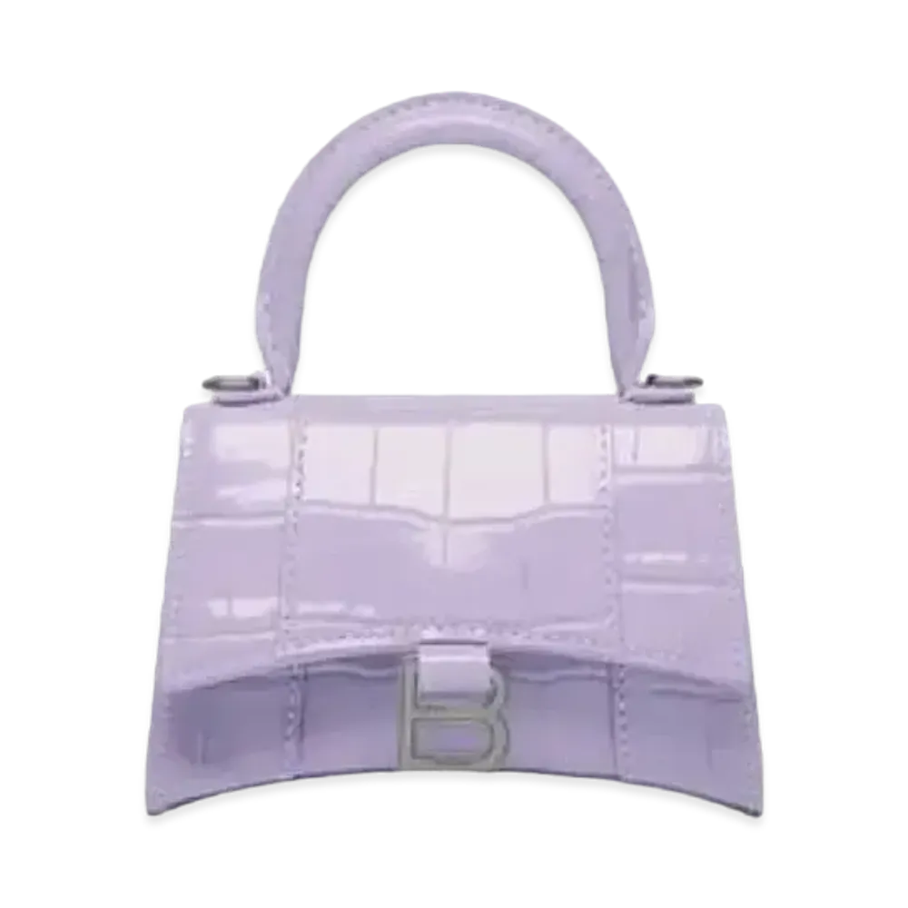 BALENCIAGA Hourglass Mini Handbag With Chain Embossed Crocodile "Lilac"